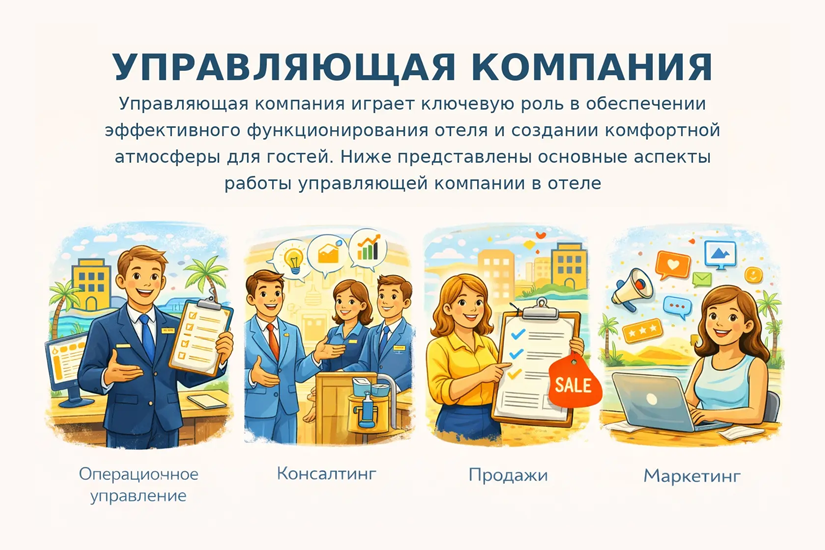 Управляющая компания играет ключевую роль в обеспечении эффективного функционирования отеля и создании комфортной атмосферы для гостей. Ниже представлены основные аспекты работы управляющей компании в отеле